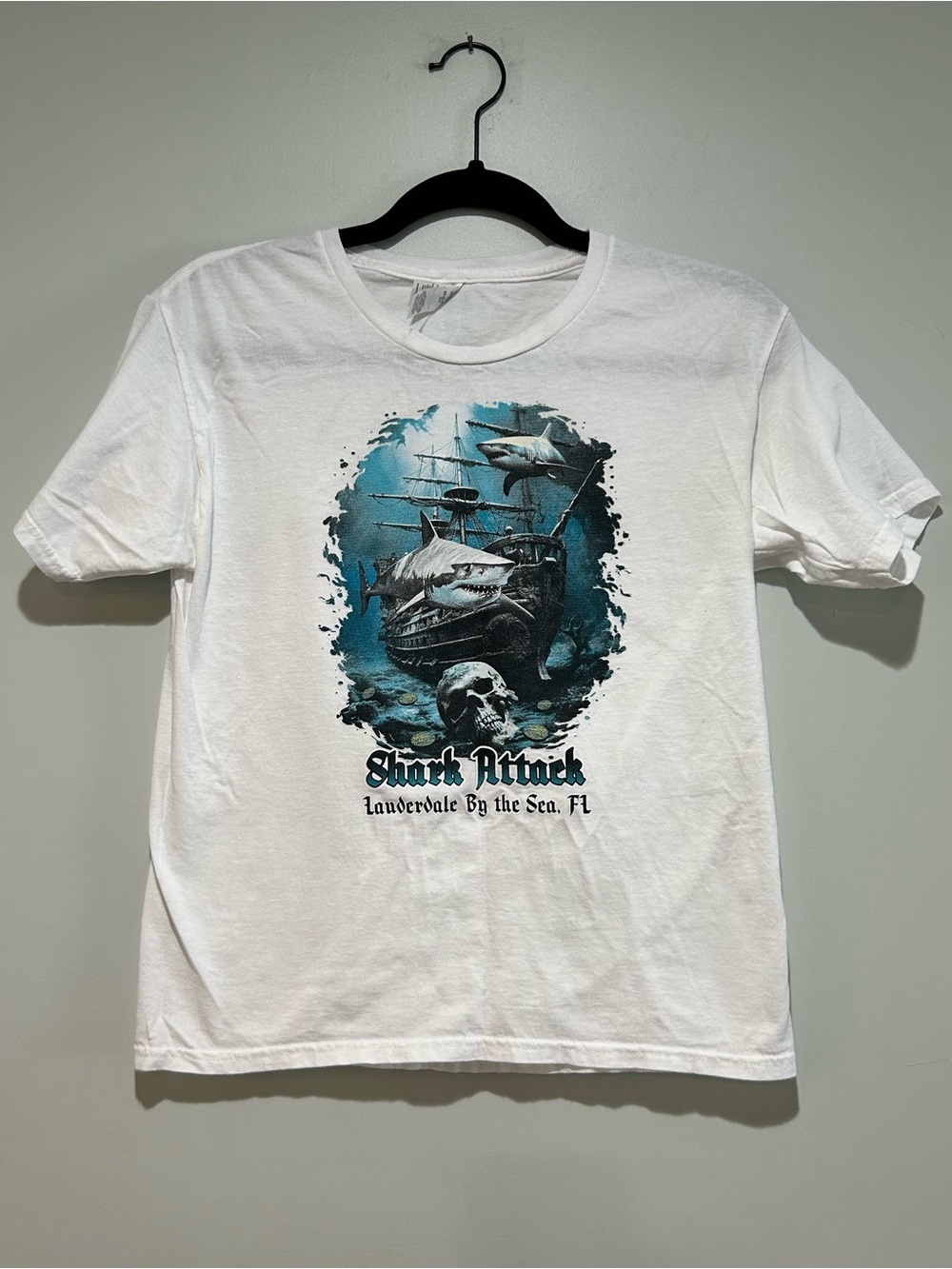 Jerzees White Tee with Blue-Green Graphic Accent
